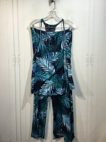 In Bloom by Jon Quil Size XL/16-18 Navy & Teal Print 2 Pc Lounge Wear
