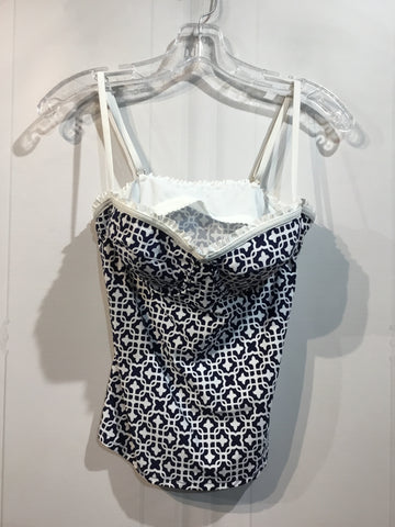 Laundry by Shelli Segal Size M/8-10 White & Navy Bathing Suit