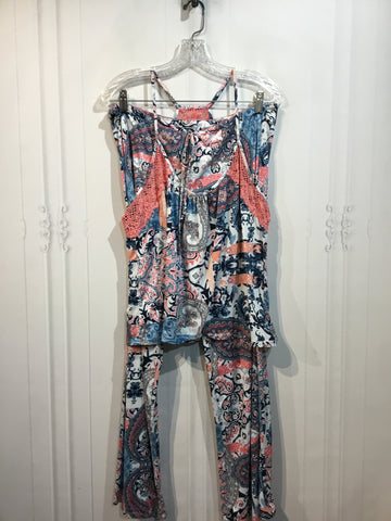 In Bloom by Jon Quil Size XL/16-18 White/Navy/Peach 2 Pc Lounge Wear