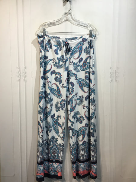 In Bloom by Jon Quil Size XL/16-18 White/Navy/Aqua/Peachy Coral 2 Pc Lounge Wear
