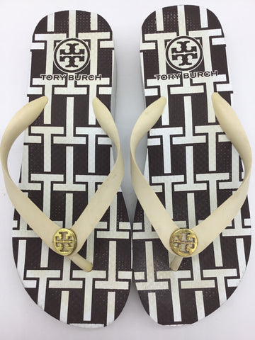 Tory Burch Size 8 Cream/Brown/White Sandals