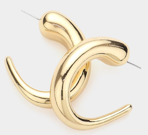 Abstract Metal Hoop Earrings - Gold
