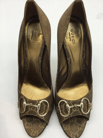 GUCCI Size 10 Brown & Gold Heels