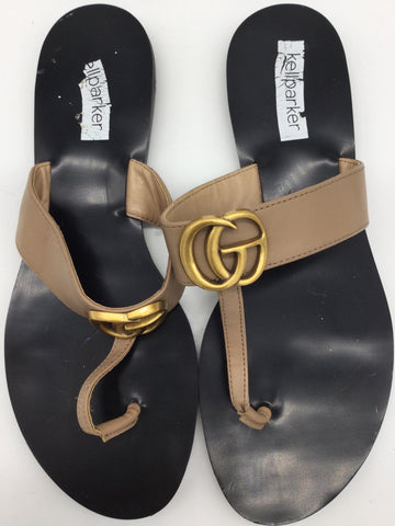 Kellparker Size 7.5 Taupe/Black/Gold Tone Sandals