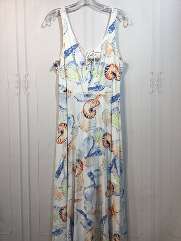 Chaps Size M/8-10 White/blue/orange Dress