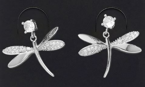 CZ Stone Paved Dragonfly Dangle Earrings