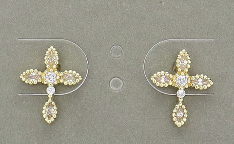Stone Paved Cross Stud Earrings - Gold