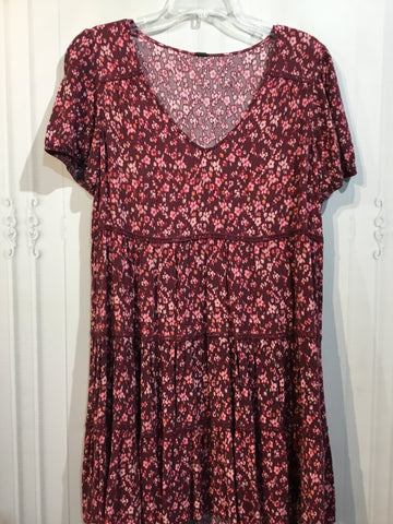 Wild Fable Size L/12-14 Wine & Pink Print Dress