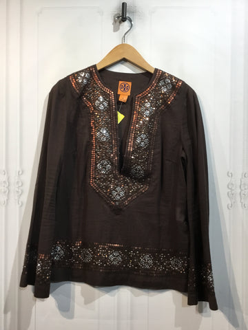 Tory Burch Size S/4-6 Brown & Silver Tops