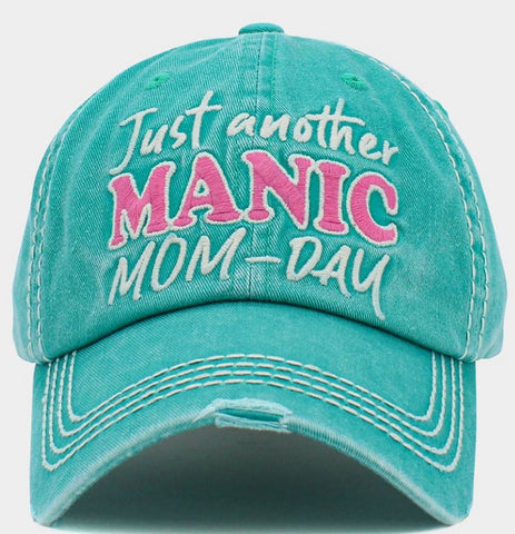 "Just another MANIC MOM-DAY"  Message Vintage Baseball Cap - Turqouise