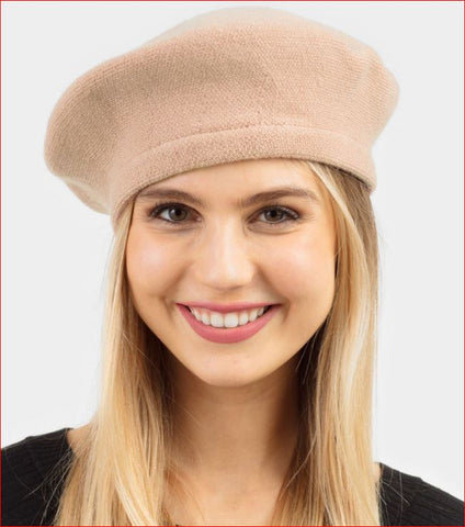 Stretchy Solid Beret Hat - Taupe