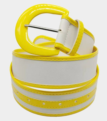 Solid Color Trimmed Faux Leather Belt - Yellow