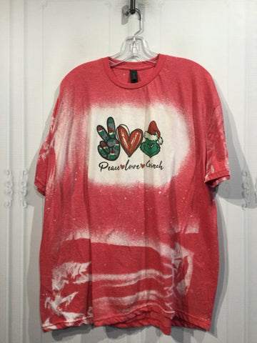 "Peace, Love, Grinch" Design - Red - Bleached - Size S