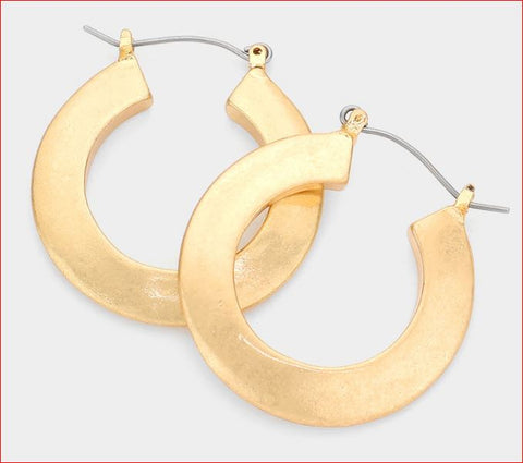 Titanium Post Back Hypoallergenic Flat Metal Hoop Earrings - Worn Gold