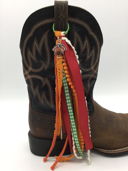 Orange Cowgirl Boot Bow - Thanksgiving with Turkey Charm