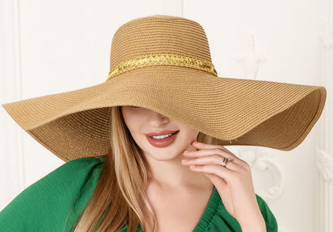 Sequin Band Pointed Straw Sun Hat - Brown