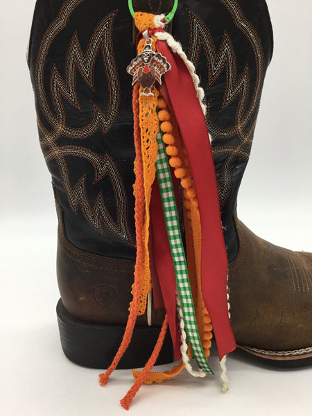 Orange Cowgirl Boot Bow - Thanksgiving with Turkey Charm
