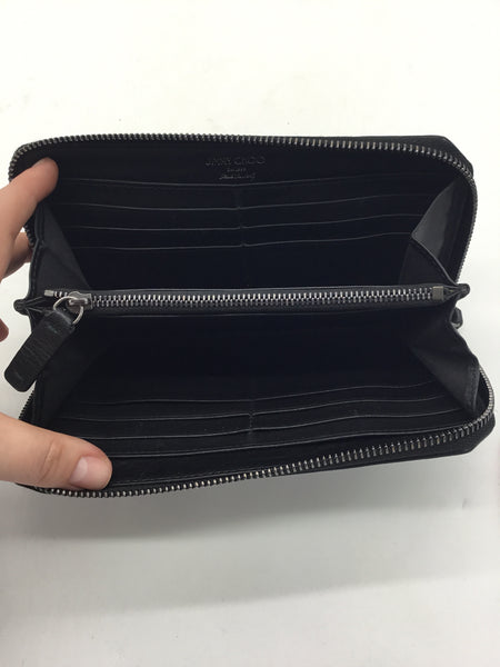 LUXURY - Jimmy Choo Black Embossed Leather Continental Wallet