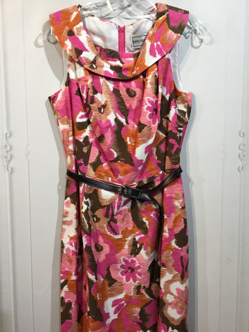 Karin Stevens Size L/12-14 Pink/Orange/Brown Print Dress