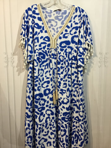 Made in Italy Size L/12-14 White/Blue/Gold Dress