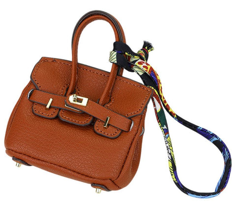 Faux Leather Mini Purse / Bag Charm - Brown
