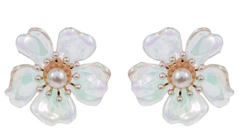 Pearl Pointed Transparent Petal Flower Earrings