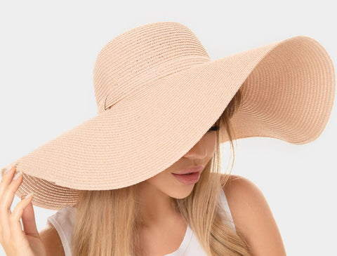 Solid Floppy Straw Sun Hat - Pink