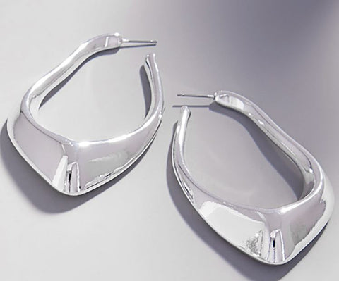 Abstract Metal Hoop Earrings - Silver