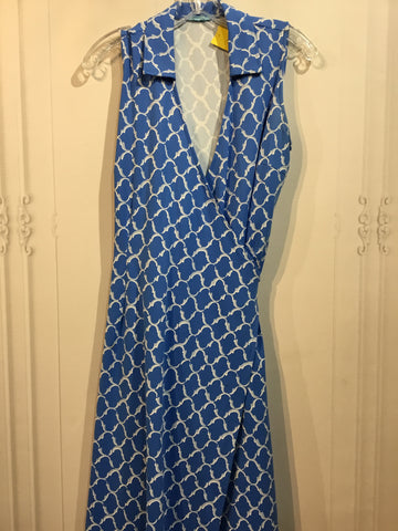 J Mc Laughlin Size M/8-10 Blue & White Dress