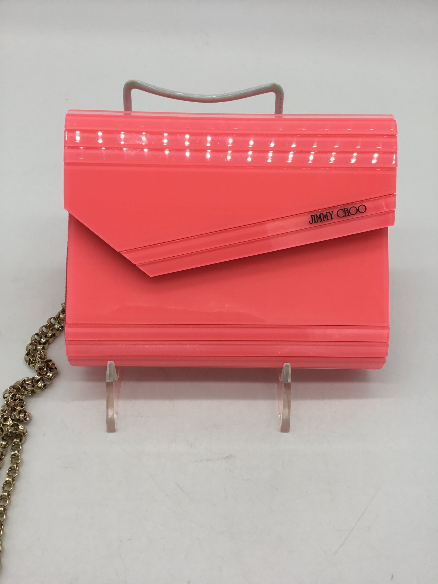 LUXURY - Jimmy Choo Pink Candy Acrylic Clutch with Chain Strap