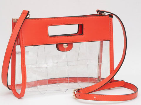 Faux Leather Transparent Crossbody Bag - Orange
