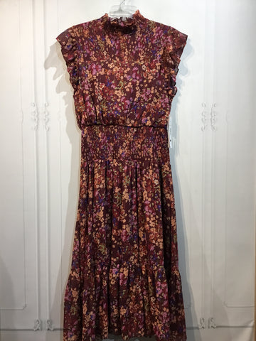 AQUA Size XL/16-18 Wine & Floral Print Dress