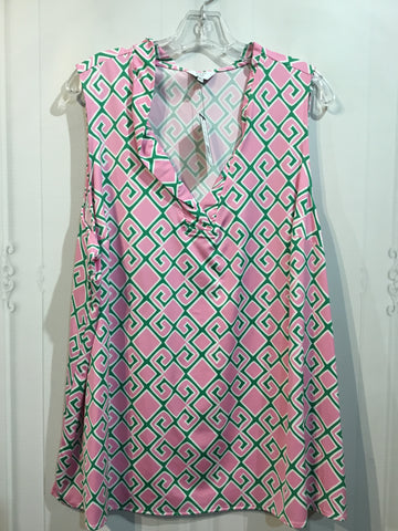Crown & Ivy Size 3X/22-24 Baby Pink/White/Green Tops