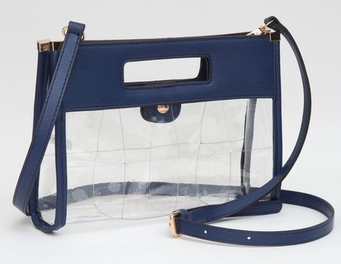 Faux Leather Transparent Crossbody Bag - Blue