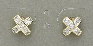 Stone Paved X Stud Earrings - Gold