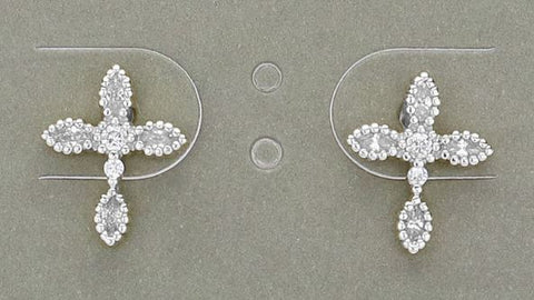 Stone Paved Cross Stud Earrings - Silver