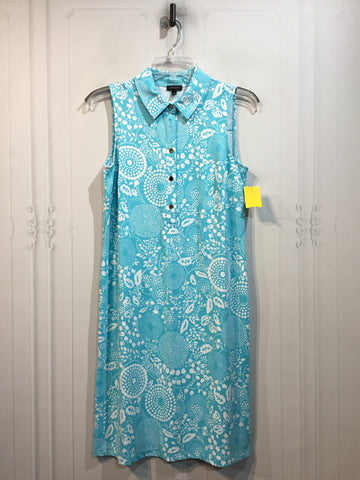 Talbots Size S/4-6 Aqua & White Dress