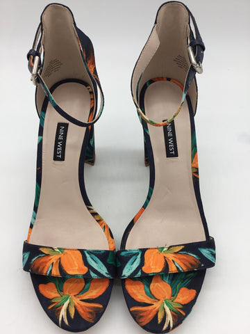 Nine West Size 9.5 Navy/Orange/Aqua Sandals