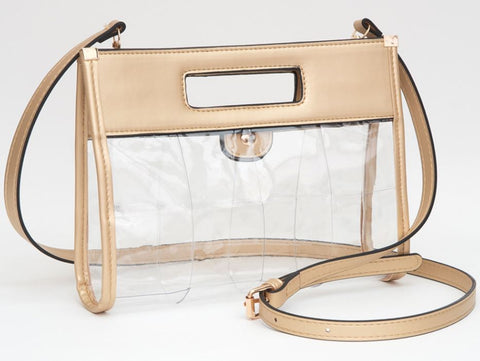 Faux Leather Transparent Crossbody Bag - Gold