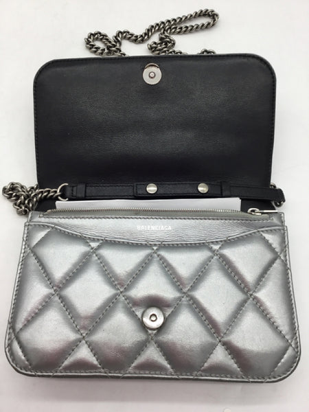 LUXURY Balenciaga Size Small Silver Purses/Wallets