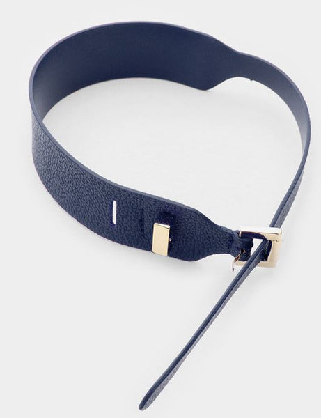 Faux Leather Belt Buckle Wrap Bracelet -  Navy