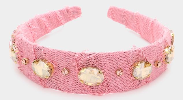 Oval Stone Accented Headband - Light Pink