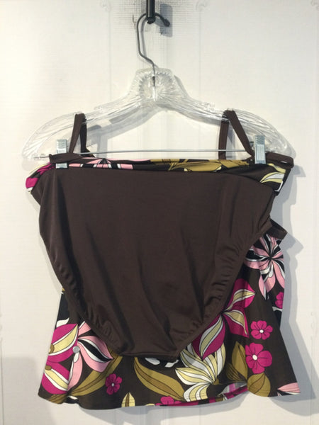 Tropical Escape Size 14 Brown/Pink/Magenta Bathing Suit