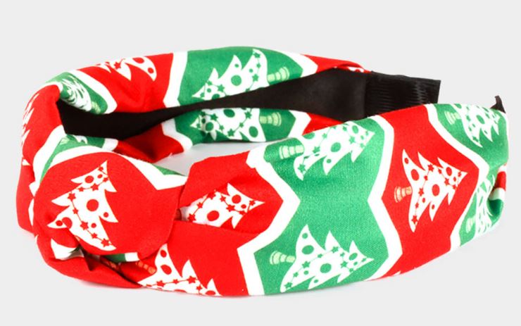 Christmas Tree Burnout Knot Headband - Green/Red