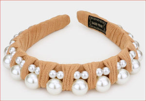 Pearl Embellished Headband -  Beige
