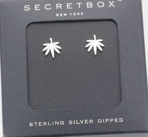 Hemp Leaf Stud Earrings - Sterling Silver Dipped