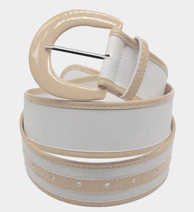Solid Color Trimmed Faux Leather Belt -  Neutral