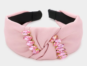 Marquise Stone Embellished Knot Burnout Headband - Light Pink