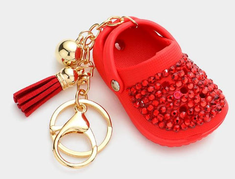Bling Rubber Shoe Tassel Bell Keychain - Red