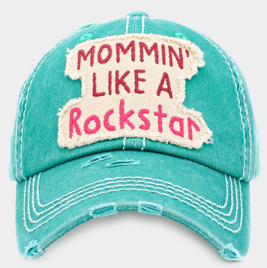 "MOMMIN' LIKE A Rockstar"  Message Vintage Baseball Cap -  Turqouise